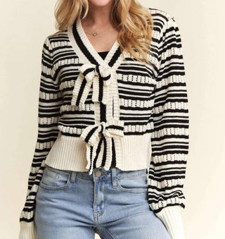 Trendsi - Adora Bow Tie Stripe Sweater Top