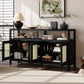 TREXM Bohemian Style Rattan Buffet Storage Cabinet with Solid Wood Frame