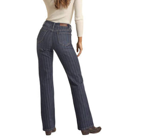 Rock & Roll Cowgirl - High-rise Tonal Stripe Boot Cut Jean