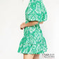 Entro - Francesca Green Ornate Print Puff Sleeves Ruffle Dress