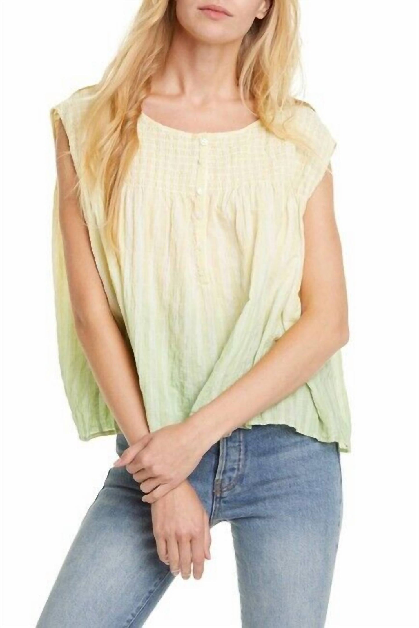 Free People - Cap Sleeves Blend Button Blouse
