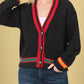 Zenana - Contrast Trim Cable Knit Cardigan