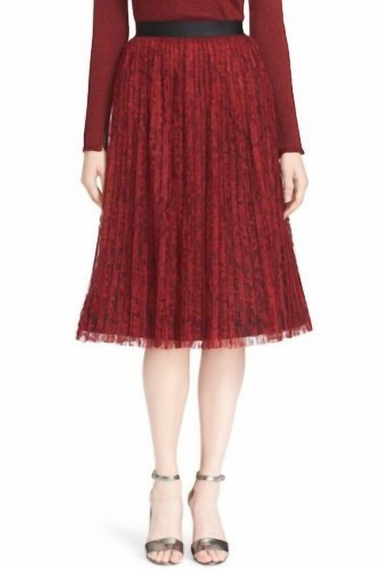 Alice + Olivia - Floral Lace Pleated Midi Skirt