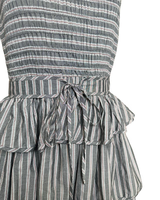 &Merci - Multi Stripe Smocked Bodice Layered Midi Dress
