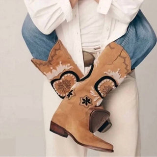 Free People - Women's Roundhouse Stitch Suede Embroidered Western Cowboy Boot