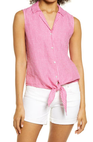Women's Linen Front Tie Blouse
