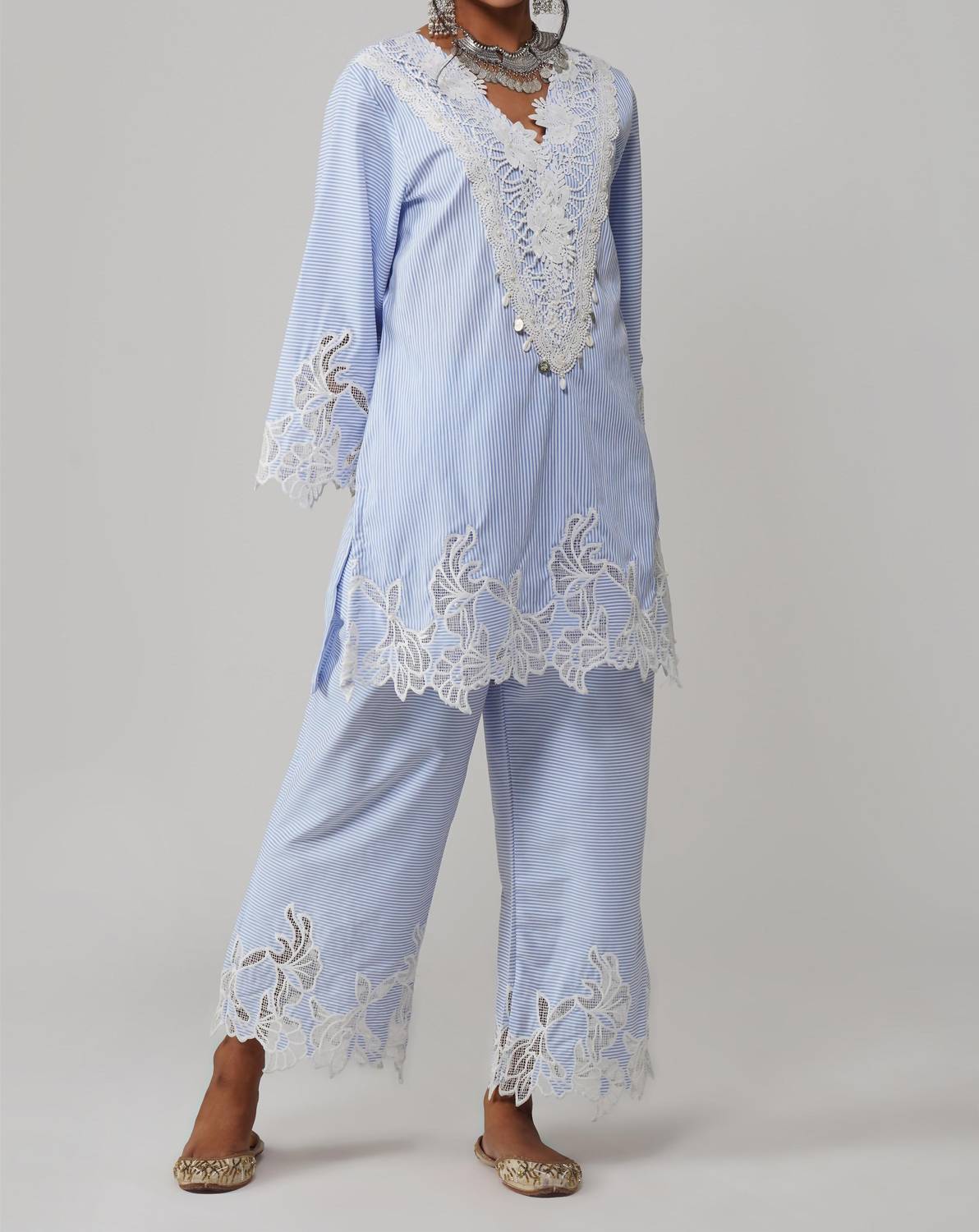 Zaalima Fashion - Stripe Pattern Co-ord Set - Noor-e-rang