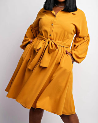 The Curve La - Plus Size Button Front Fit And Flare Dress With Pockets