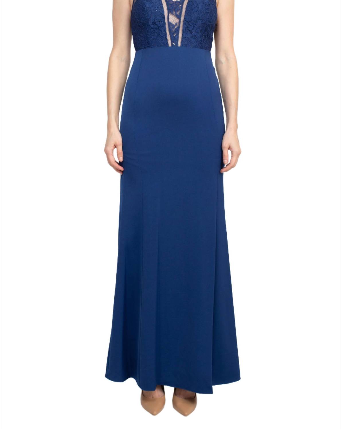 Aidan Mattox - V-neck Illusion Floral Embroidered Tafetta Dress