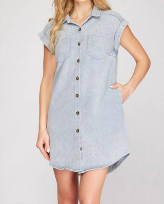 Trendsi - She + Sky Full Size Folded Cuff Button Down Washed Twill Shirt Dress Plus Size