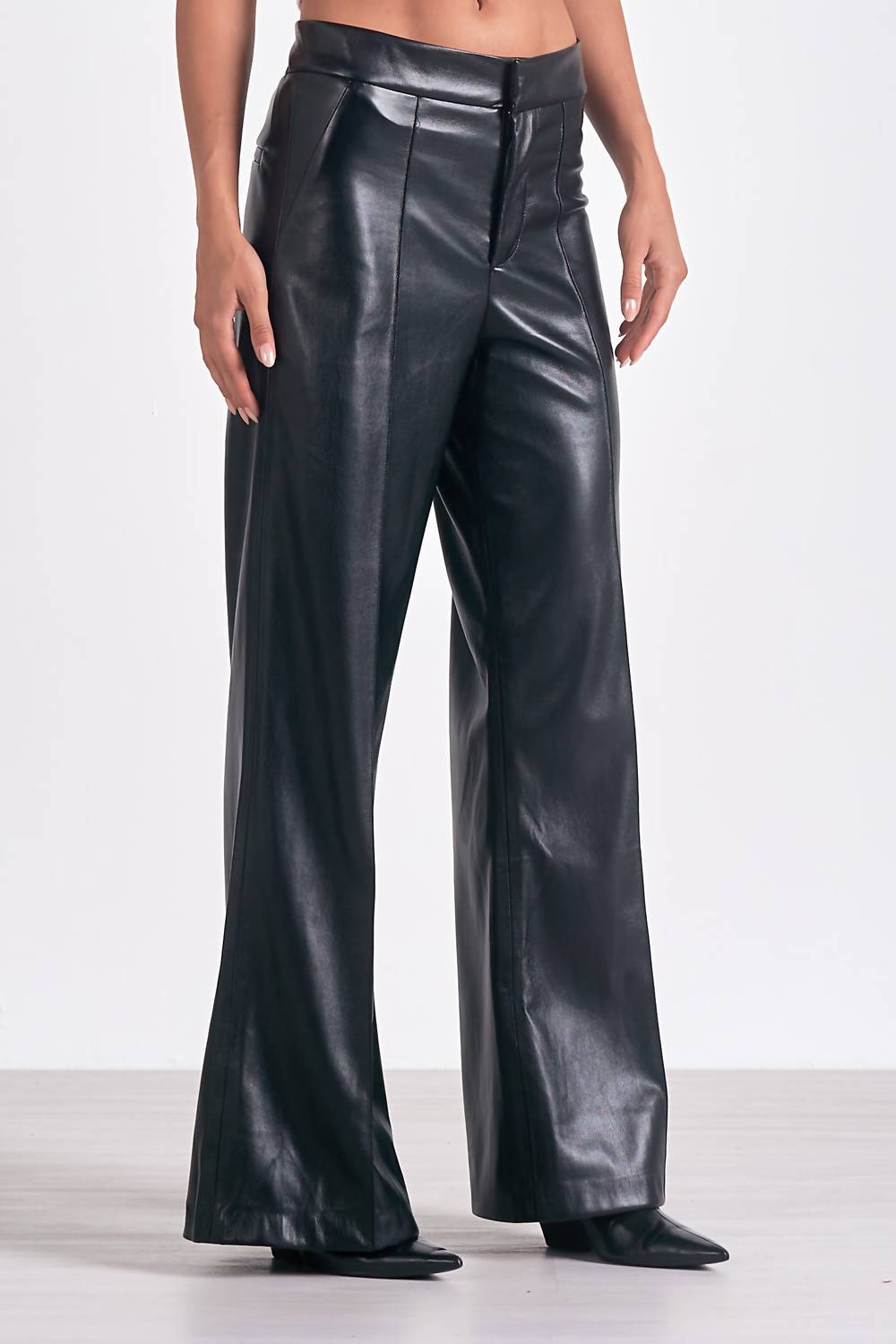 Elan - Faux Leather Wide Leg Trousers