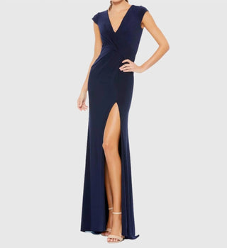 Ieena For Mac Duggal - Elegant Evening Jersey V Neck Gown