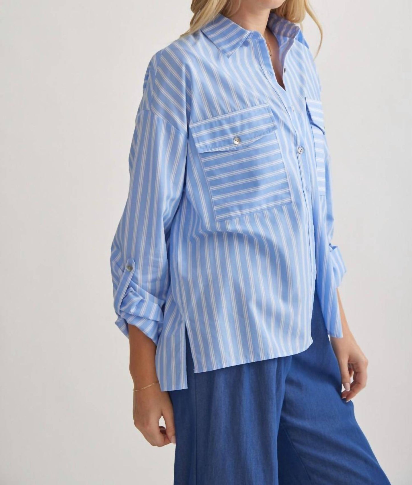 Entro - Striped Button Up Top