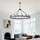 53.15 Inch Matte Black Wagon Wheel Chandelier with 18 Lights