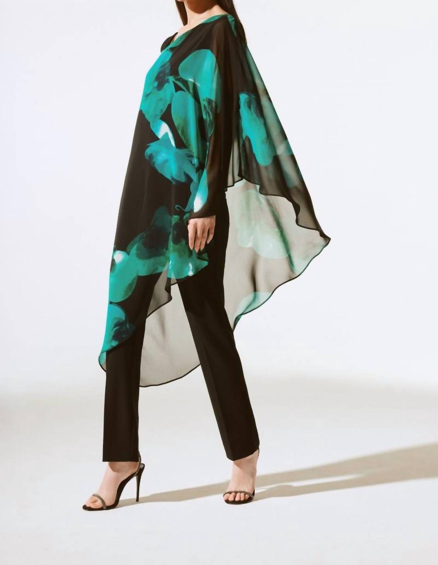 Joseph Ribkoff - Floral Print Asymmetric Chiffon One-shoulder Top