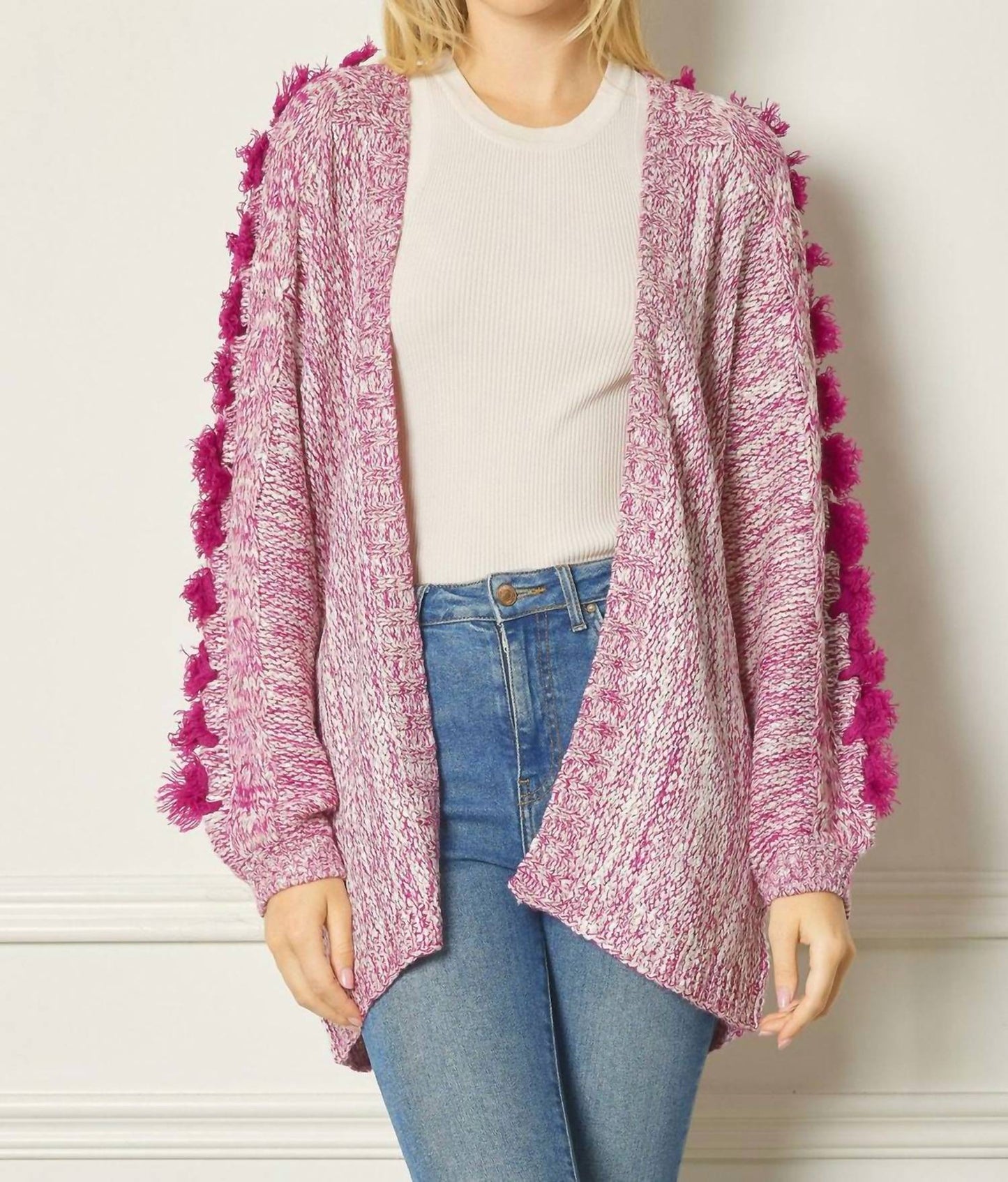 Entro - Long Detailed Sleeve Open Knit Cardigan