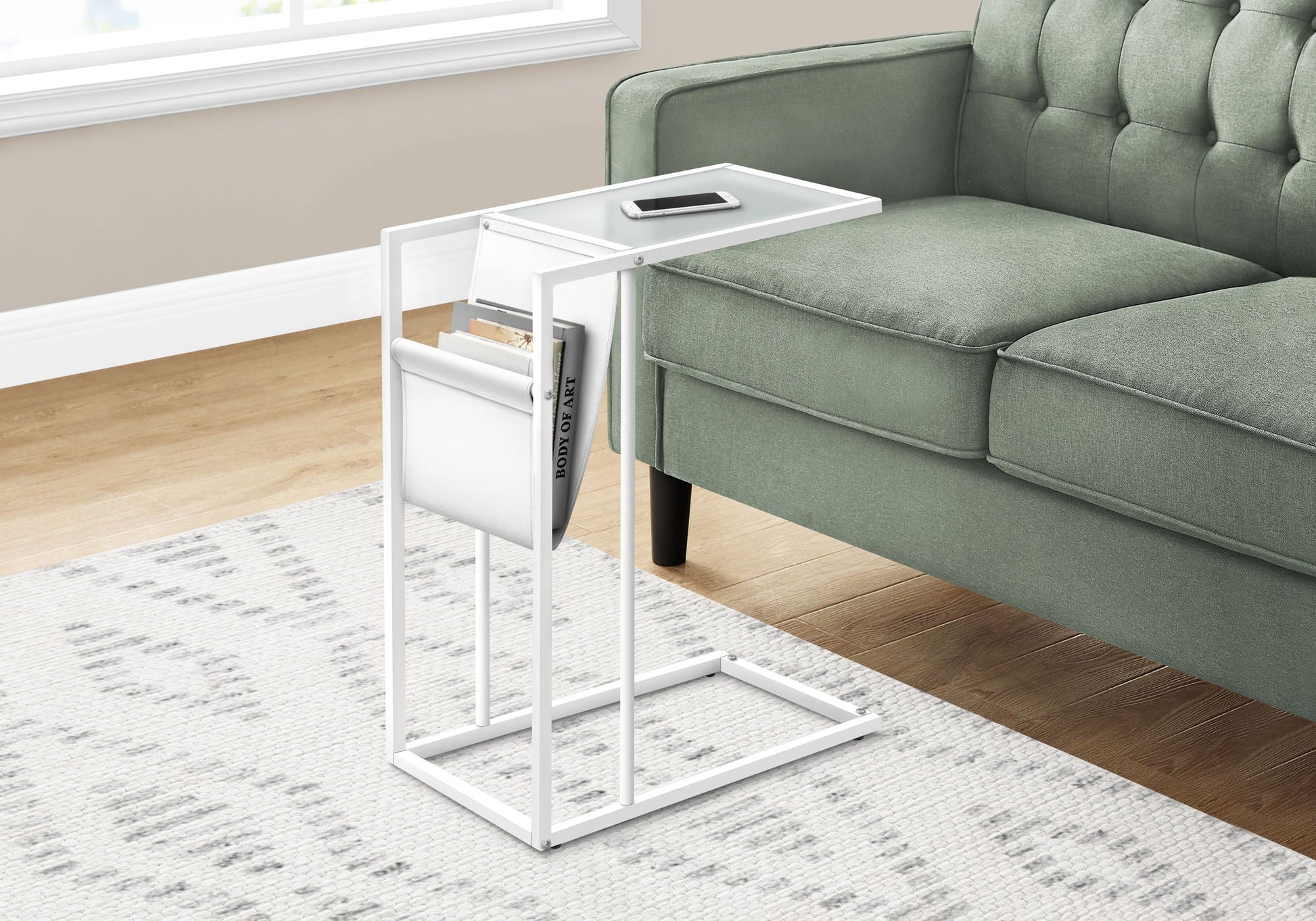 Accent Table, C-Shaped, Contemporary and Modern - White