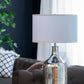 Silver Round Table Lamp with White Fabric Shade