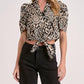 Elan - Short Sleeve Puff Sleeve Tie-front Top