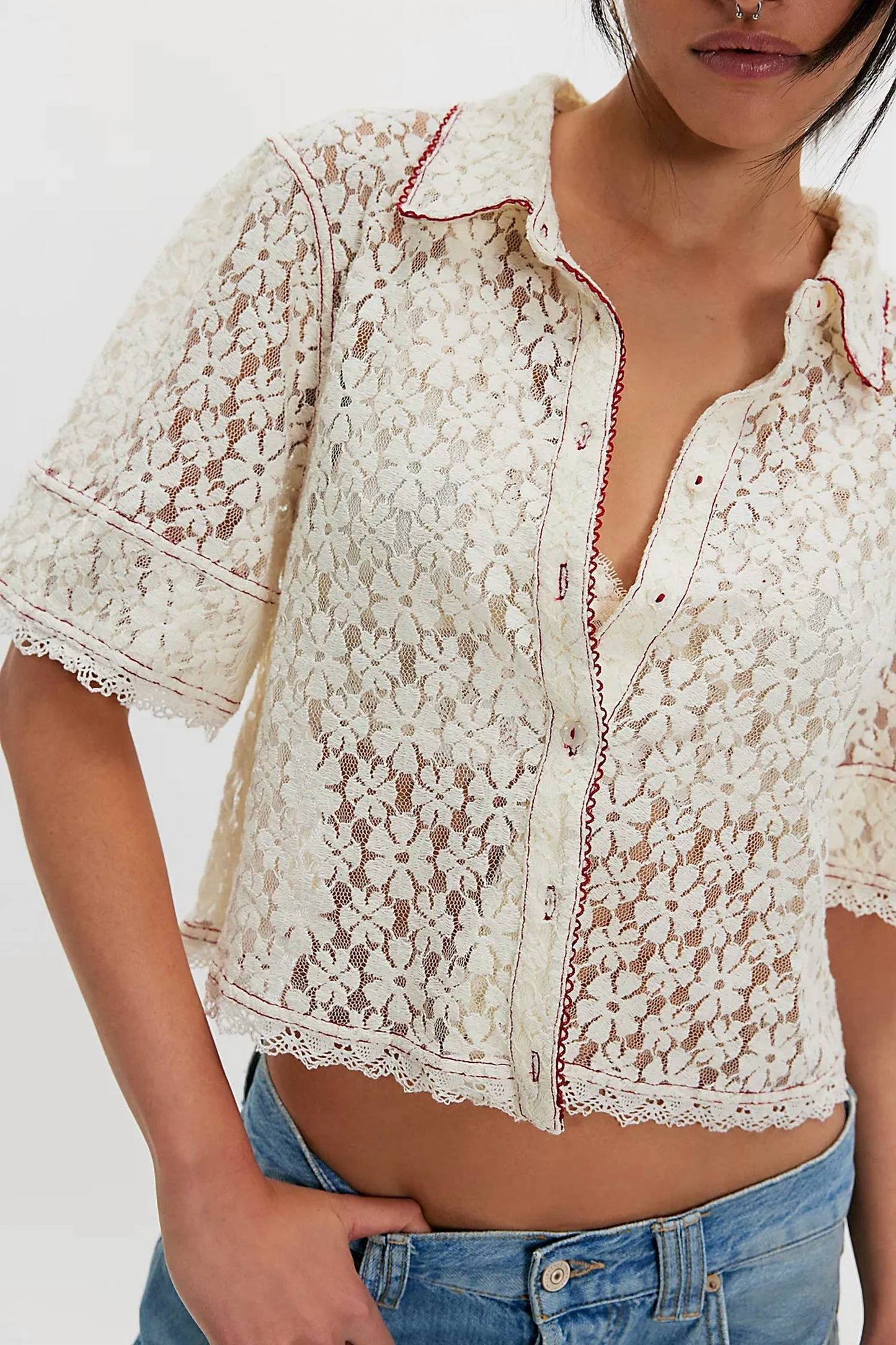 Free People - MANNIE LACE BUTTONDOWN