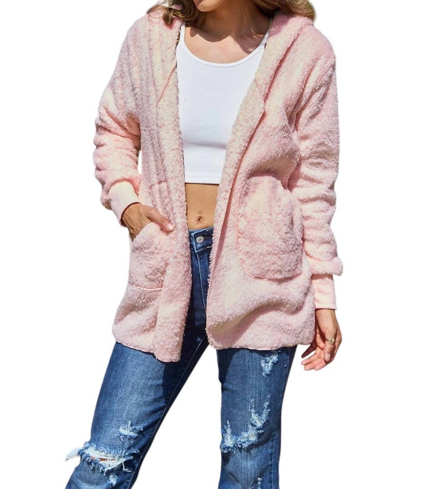 Double Take - Full Size Teddy Hooded Jacket with Pockets