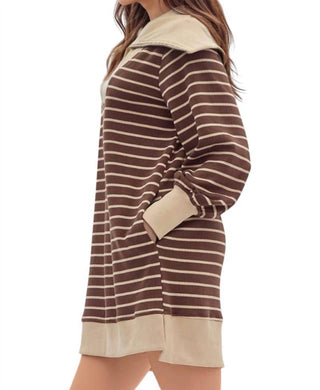 Entro - Misha Stripped Zipper Neckline Sweatshirt Dress