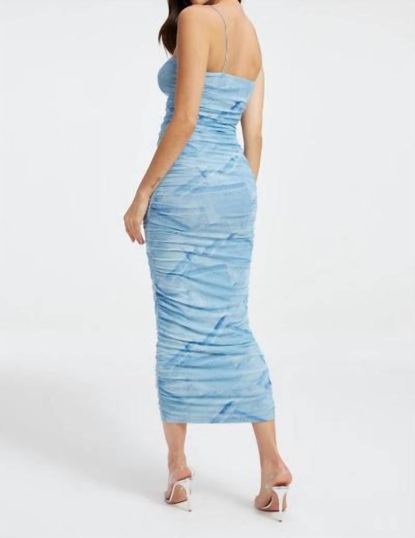 Good American - Ruched Mesh Midi Dress