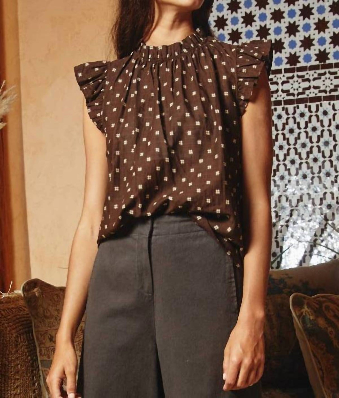 Bucketlist - Pretty Ruffle Neck And Shoulder Blouse