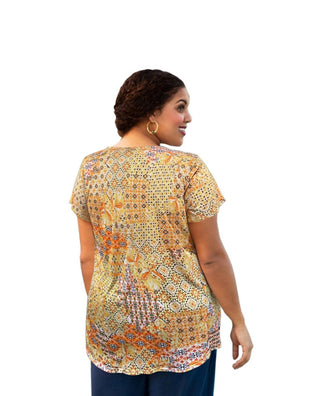 On The Plus Side - Printed Tyler Flair Short Sleeve Top - Plus Size