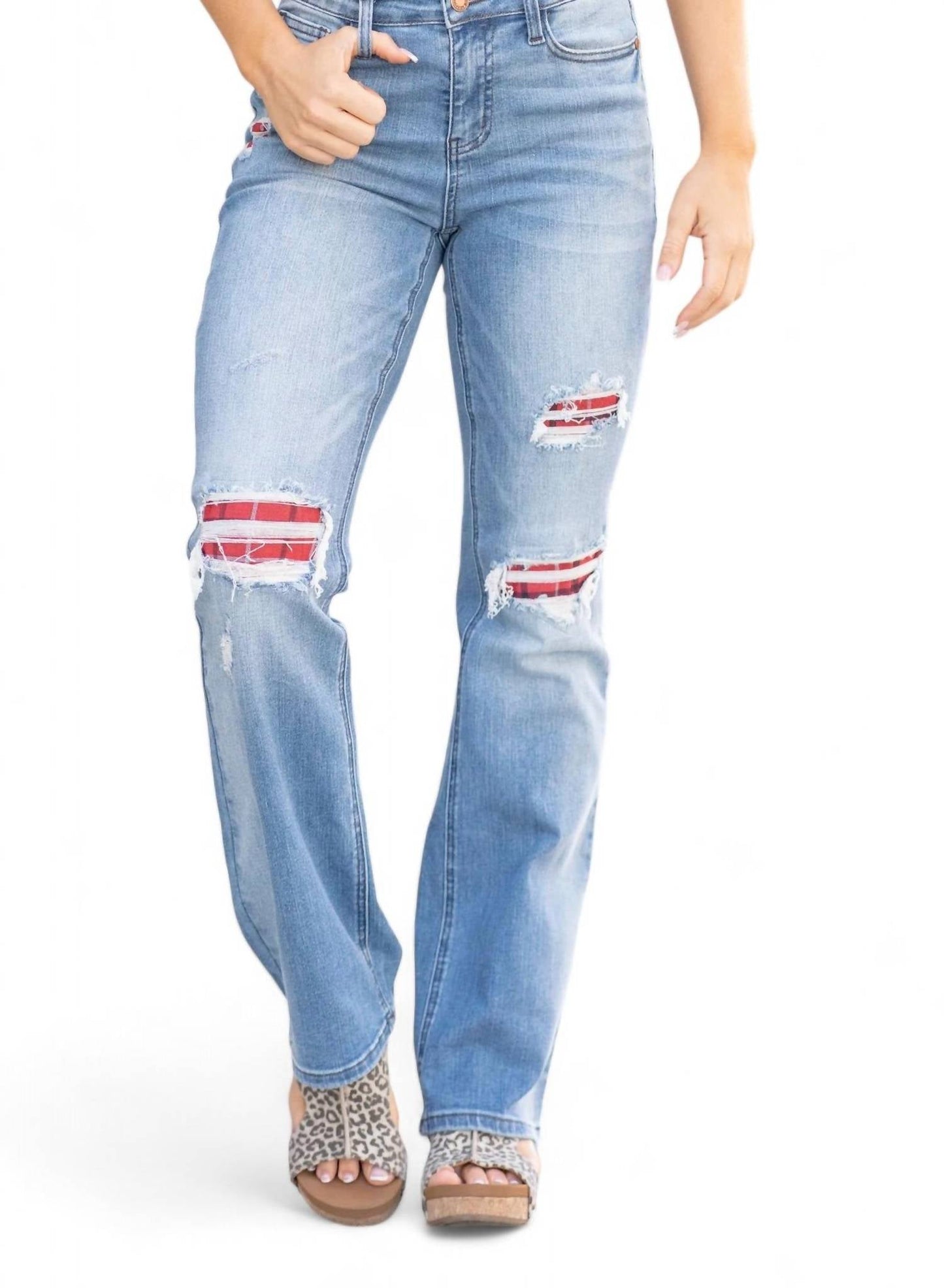 Judy Blue - PLAID PATCH DETAIL BOOTCUT JEAN