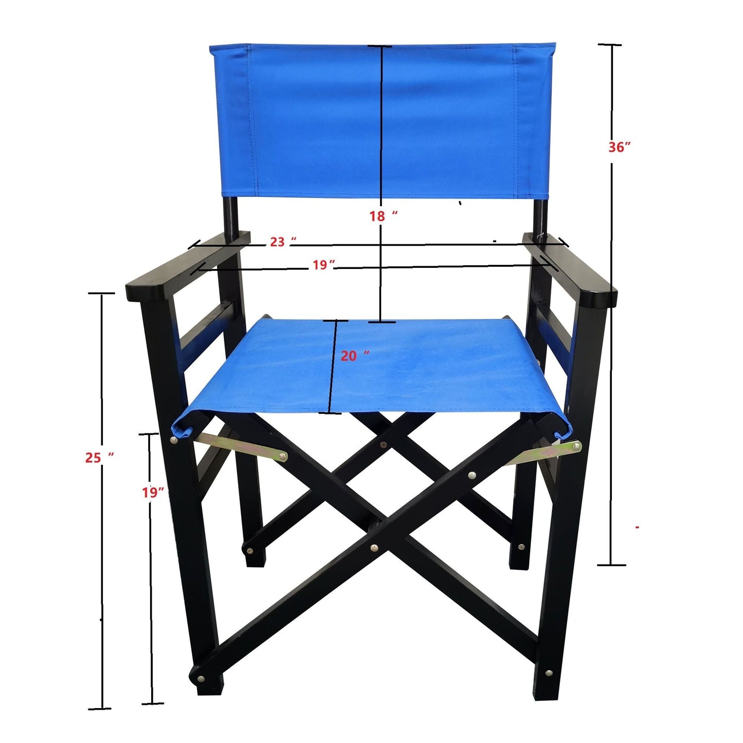 Folding Wooden Director Chairs with Blue Canvas (Set of 2)