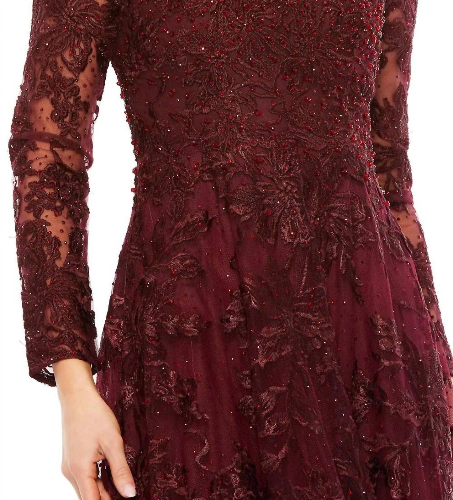 Mac Duggal - Embellished Illusion Long Sleeve Beaded Lace Gown