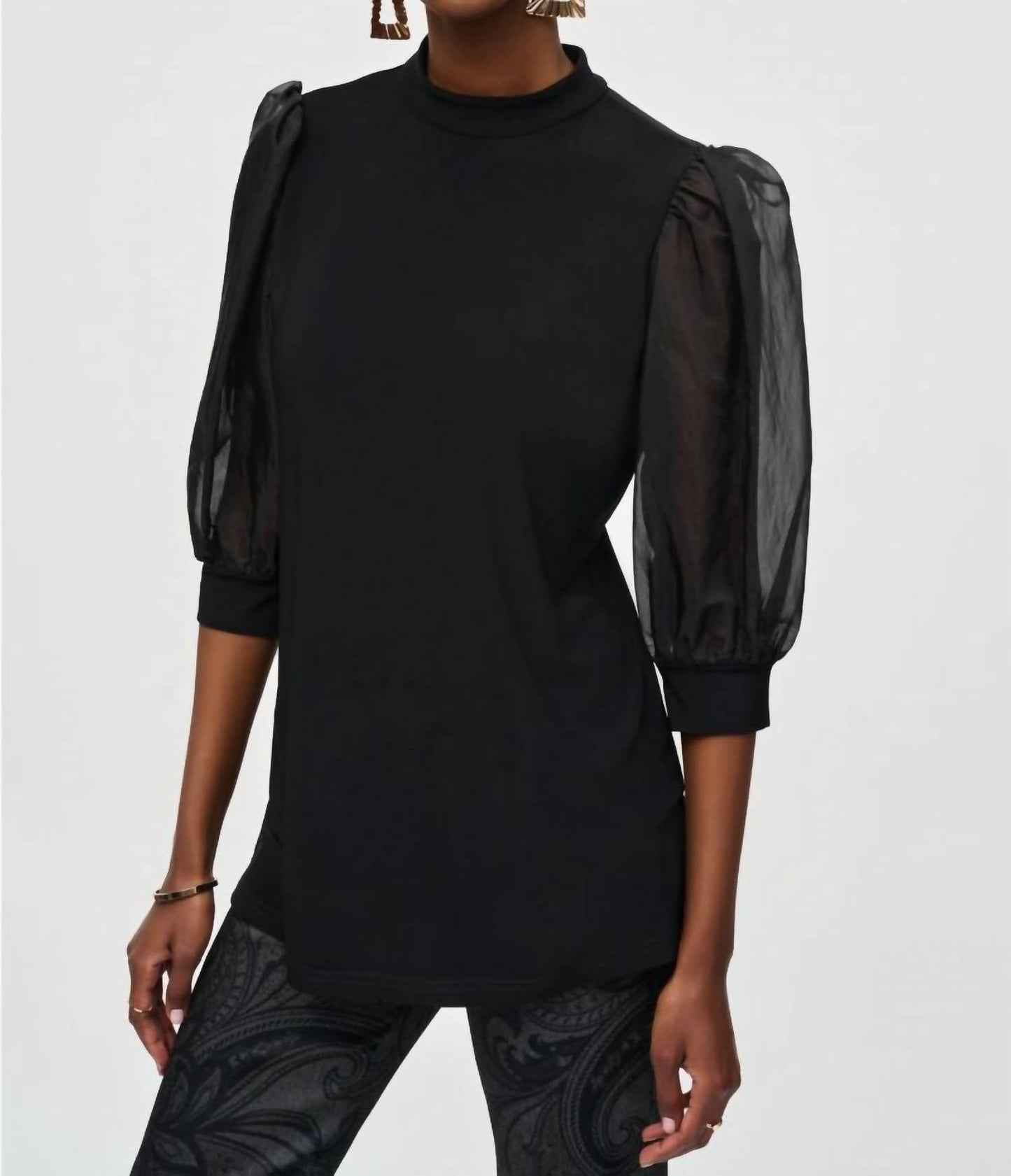 Joseph Ribkoff - High Neck Organza Puff Sleeve Tunic