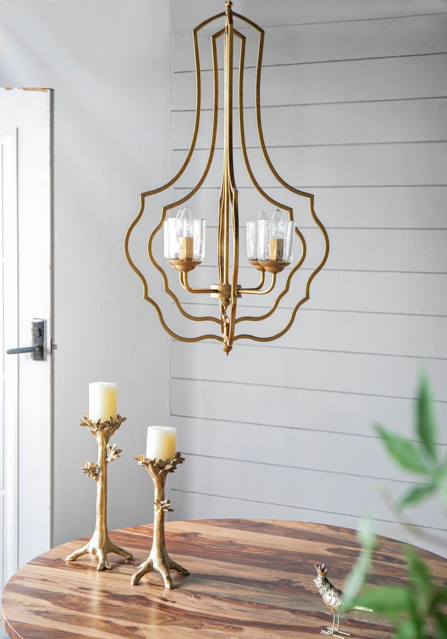 4 Light Metal Chandelier with Adjustable Chain - Gold