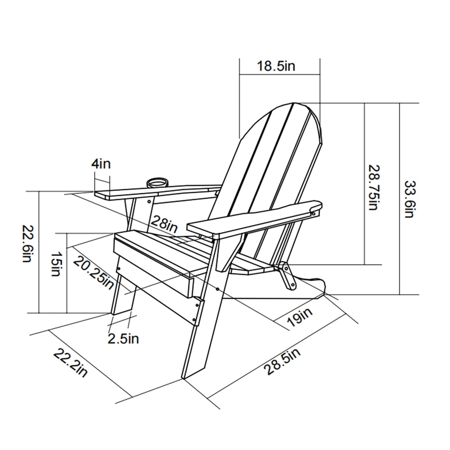 Folding Adirondack Chair with Dual Cup Holder - White