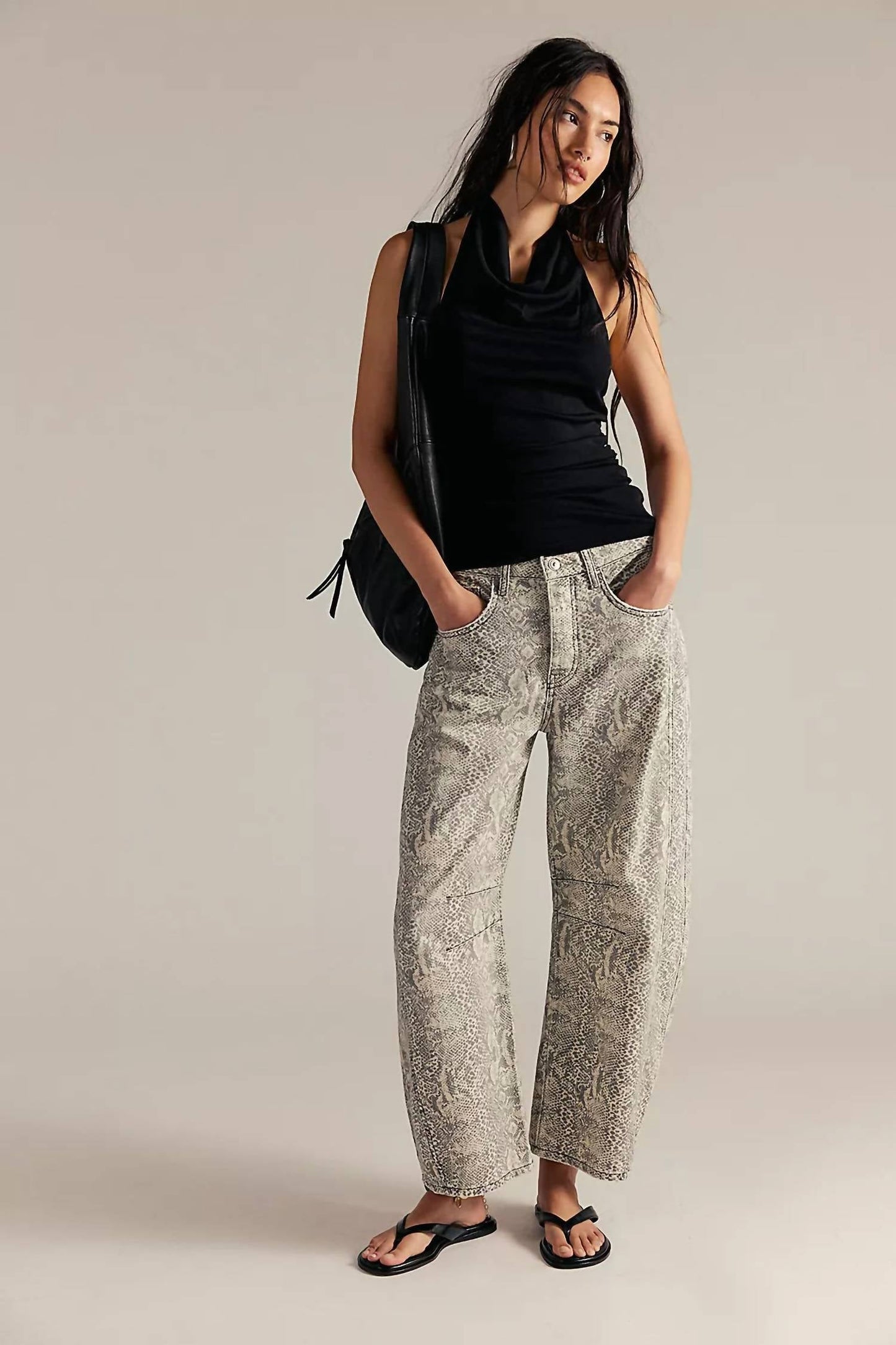 Free People - Good Luck Printed Mid Rise Barrel Jeans