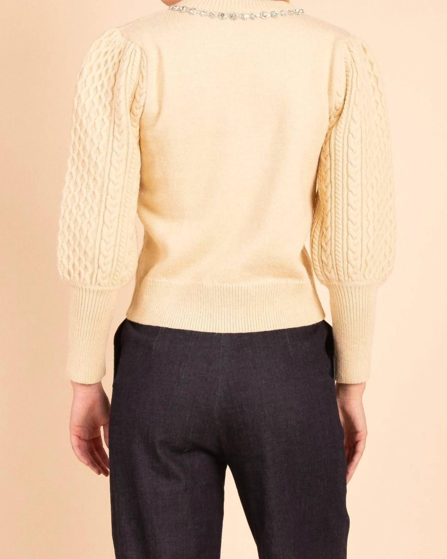61 Jane - Women's Jewel Neck Puff Sleeve Sweater