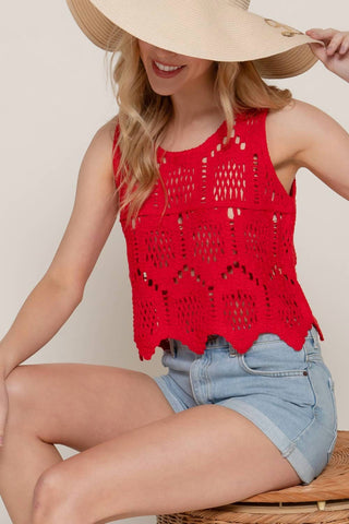 Active Basic - Women's Cotton Crochet Crop Tank Top