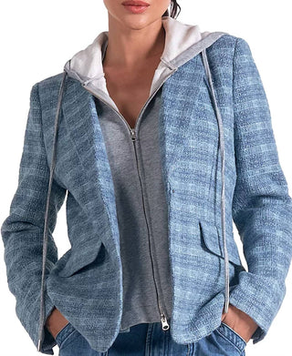 Elan - Plaid Long-Sleeve Layered Blazer Hoodie