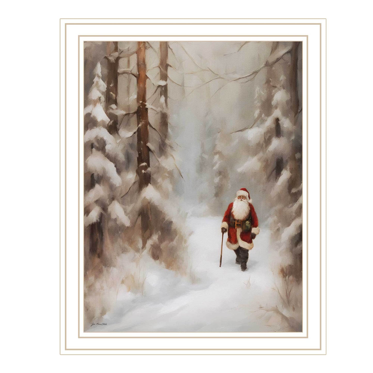 Trendy Decor 4U “Santa’s Winter Stroll” White Framed Wall Art by Jo Moulton