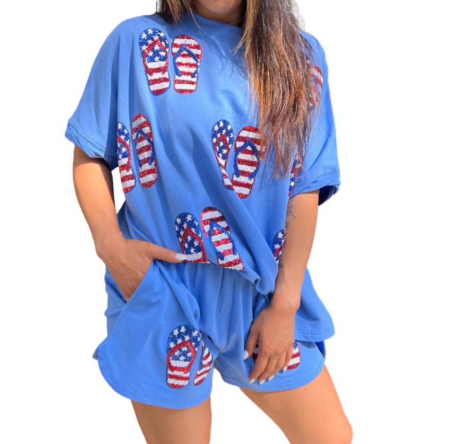 Fantastic Fawn - America and Flip Flops Sequin Shorts