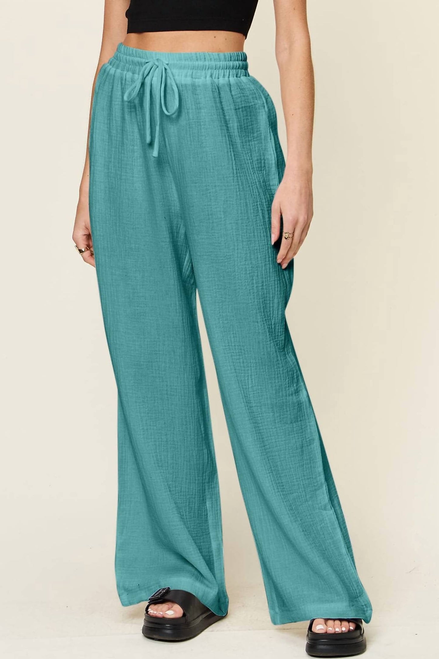 Double Take - Wide Leg Drawstring Pants