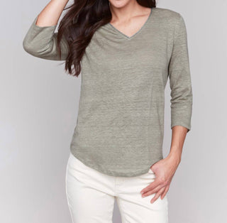 Charlie B - 3/4 Sleeve V-neck Top