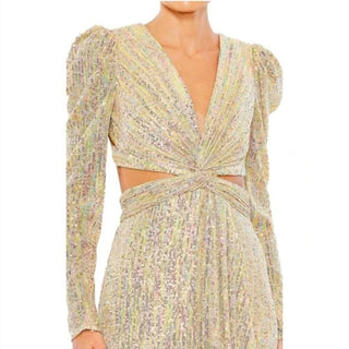 Mac Duggal - Metallic Puff Sleeve Fronttwist Cut-out Gown