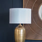 D15x25.7' Round Aluminum Sheet Gold Table Lamp with White Fabric Shade