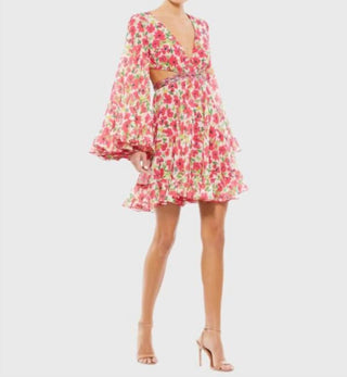 Mac Duggal - Floral Cutout Bell Sleeve Mini Dress