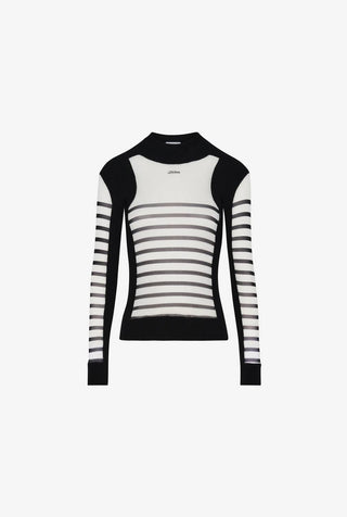 Jean Paul Gaultier - Mix Mesh And Knit Long Sleeves Pullover Printed "mariniere"