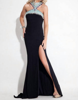 Rachel Allan - Halterneck Jersey Evening Gown