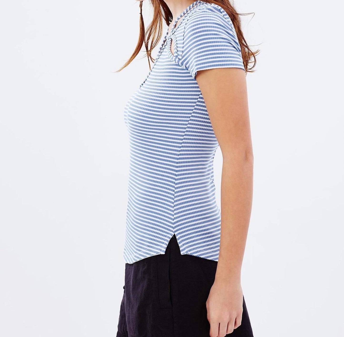 Free People - Stripe Cut Out Short Sleeve Tee