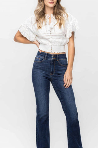 Judy Blue - High Waist Rayed Hem Bootcut Jeans